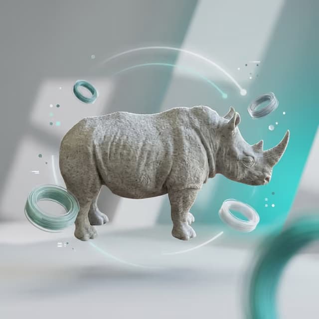 Geometric Low-Poly Rhino Sculpture, PLA Silk Metallic
