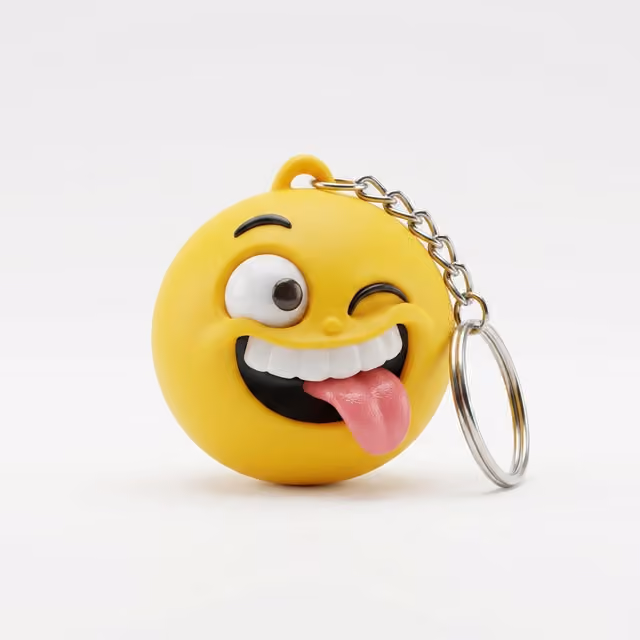 Expressive Emoji Face Keychain, Sunshine Yellow & Onyx