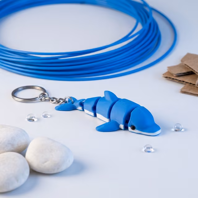 Flexi Articulated Dolphin Keychain, Ocean Blue & Pearl